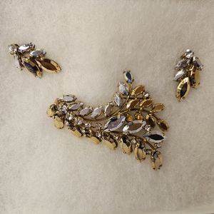 👉Vintage Made in West Germany gold/silver foil look rhinestone brooch/earrings